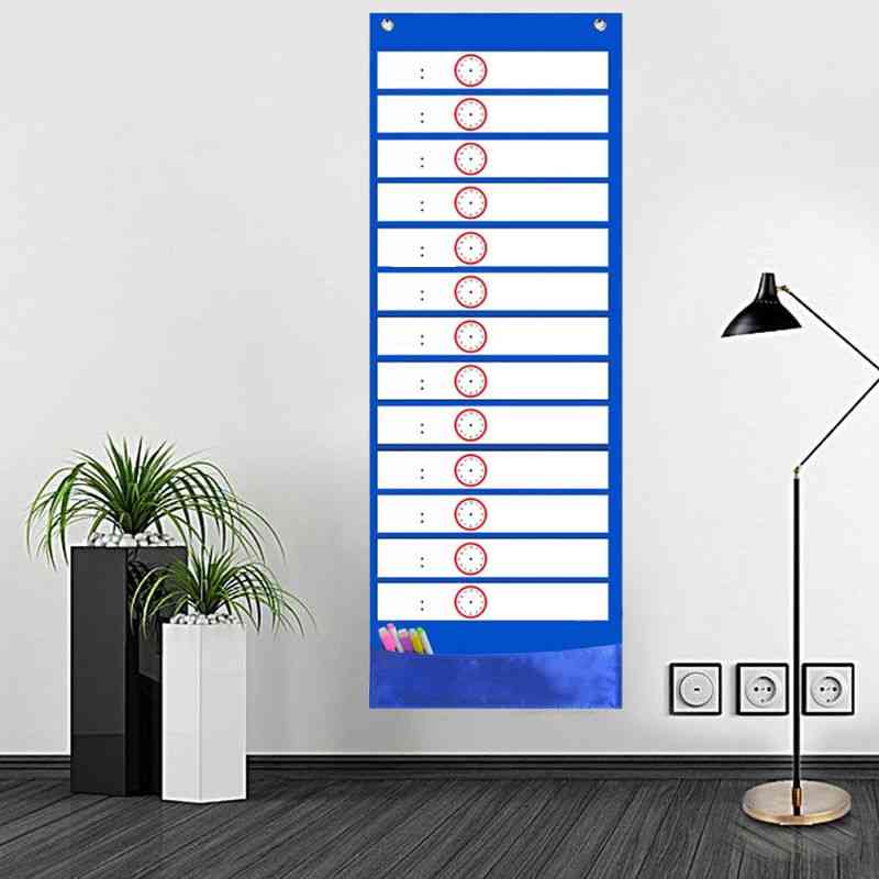 Classroom Pocket Chart 13+1 Pocket Daily Schedule Pocket Chart 26 Double-sided Reusable Dry-eraser Cards For Office