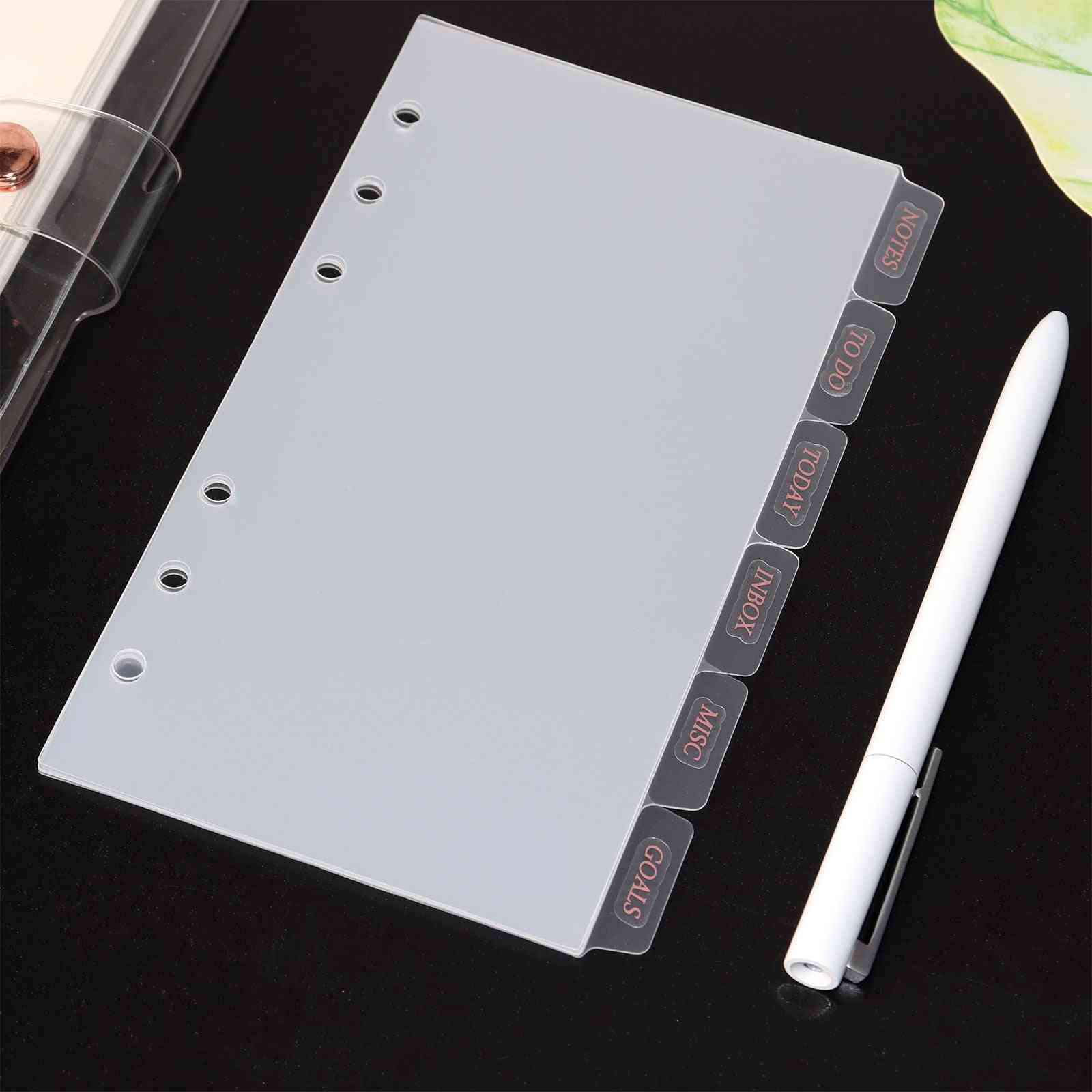 Plastic A6 6 Ring Binder Dividers With Tabs Translucent Index