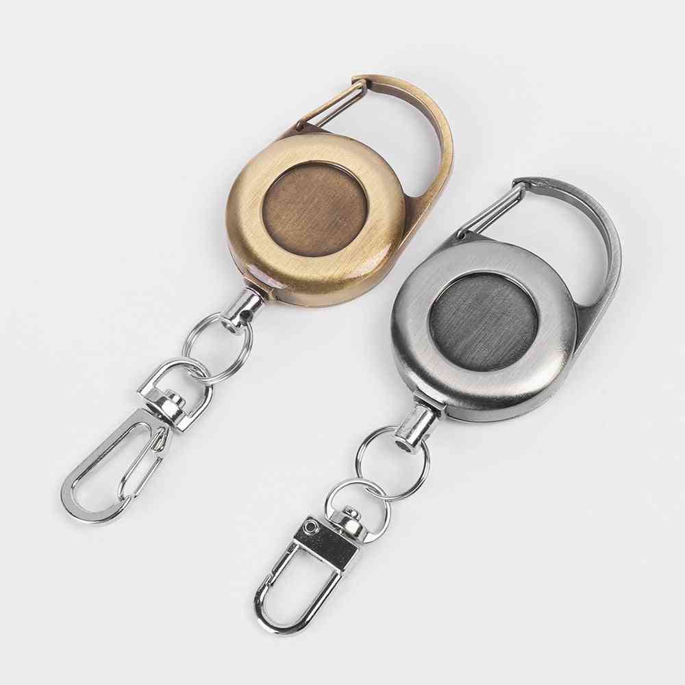 Retractable Keyring Keychains Stainless Steel Reel Clip Badge Holder Id Card Key Ring