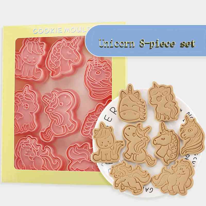 Unicorn Shape Cookie Cutters, Plastic 3d Cartoon Pressable Biscuit Mold