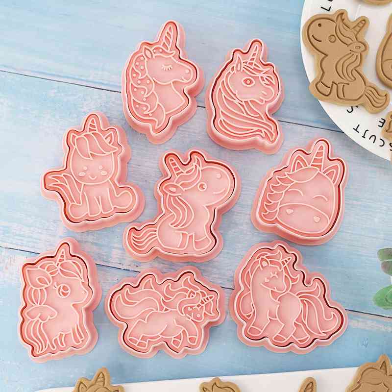 Unicorn Shape Cookie Cutters, Plastic 3d Cartoon Pressable Biscuit Mold