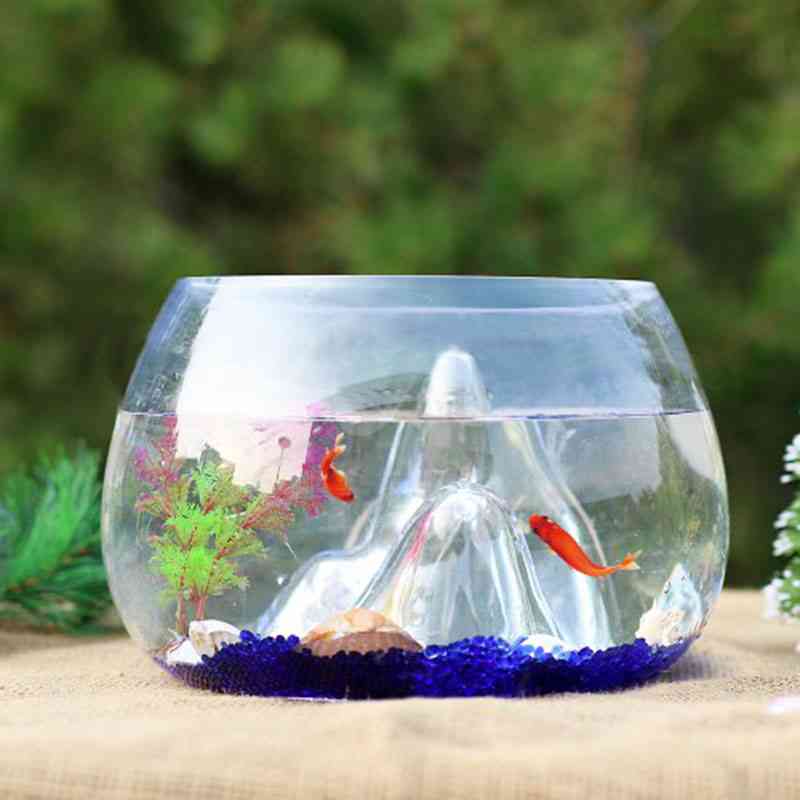 Aquarium Transparent  Bowl Fighting Fish Mini Artificial Hill Box With Rockery