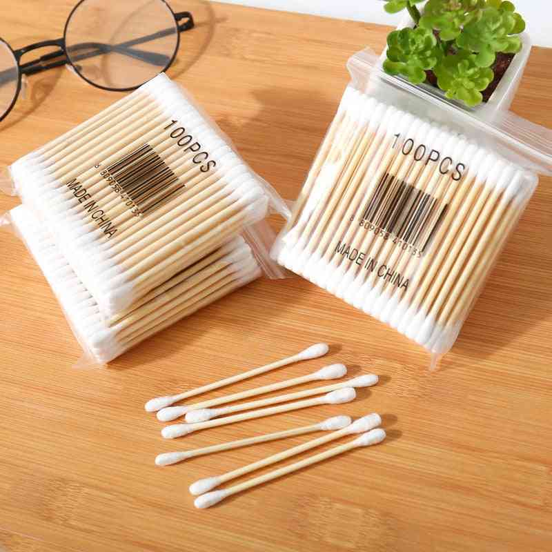 Double Head Wood Cotton Swab Women Makeup Cotton Buds Tip Wood Sticks Nose Ear Cleaning Baby Health Care Tools Palos De Madera