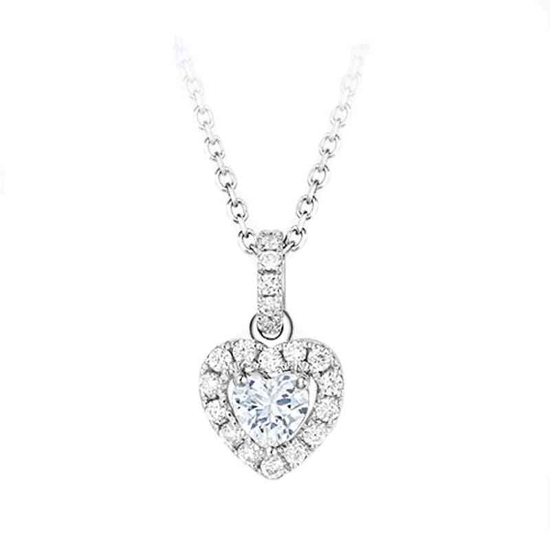 Sterling Silver Full Zircon Heart Shape Necklace Shiny Choker For Girl