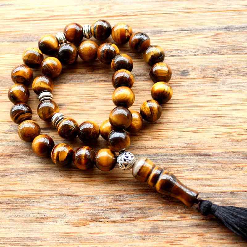 10mm Tiger Eye Stone Tassel Pendant 33 Prayer Beads
