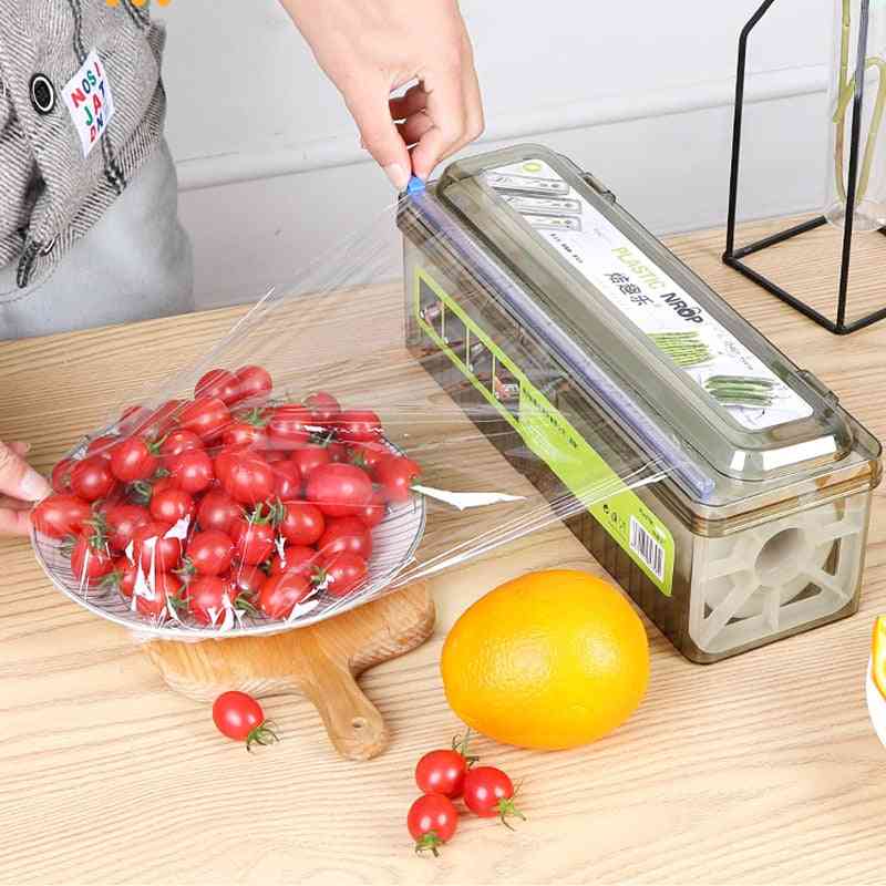 Refillable Kitchen Wrap Cutting And Dispenser Box With Slider